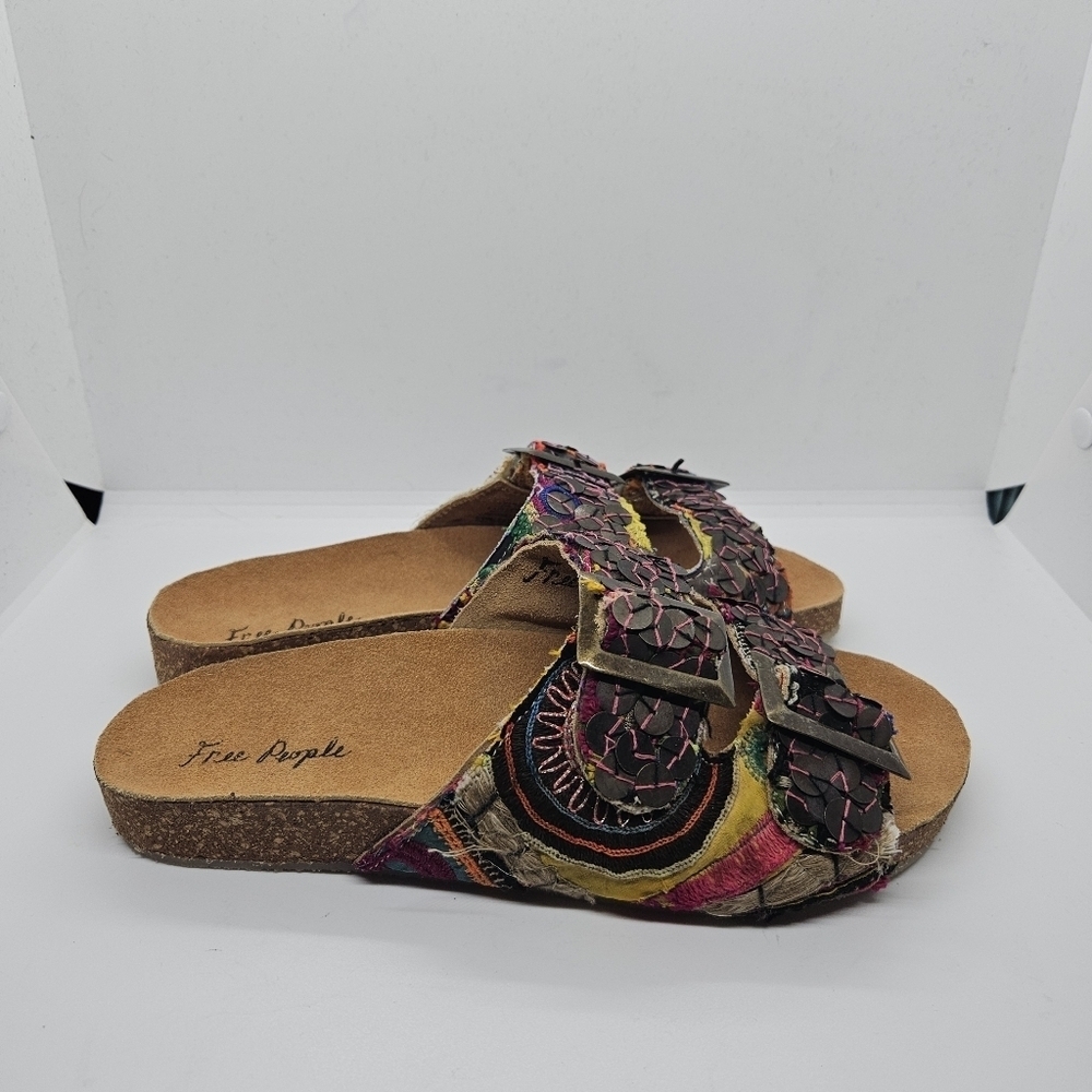 Free People Bali double buckle slide sandals with embroidery and sequins EU 36